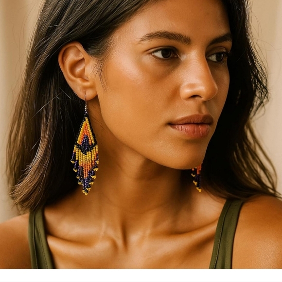 None Jewelry - Colorful Beaded Dangle Earrings